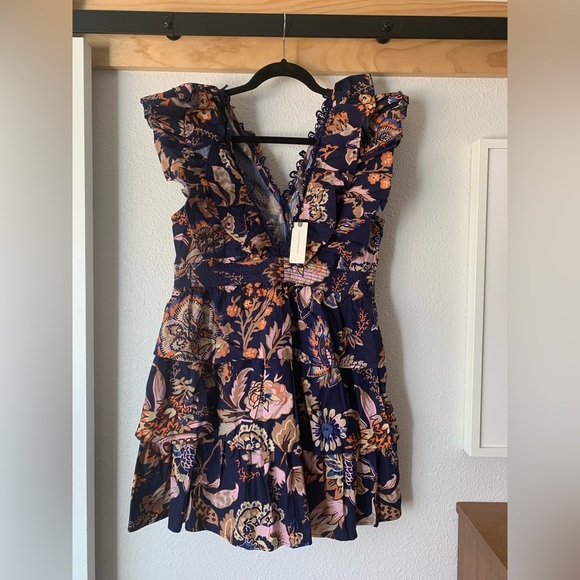 Anthropologie Navy Floral Ruffle Dress NWT - Picture 5 of 6